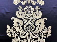 Load image into Gallery viewer, Navy Blue Aqua Embroidered Renaissance Medallion Satin Drapery Costume Fabric
