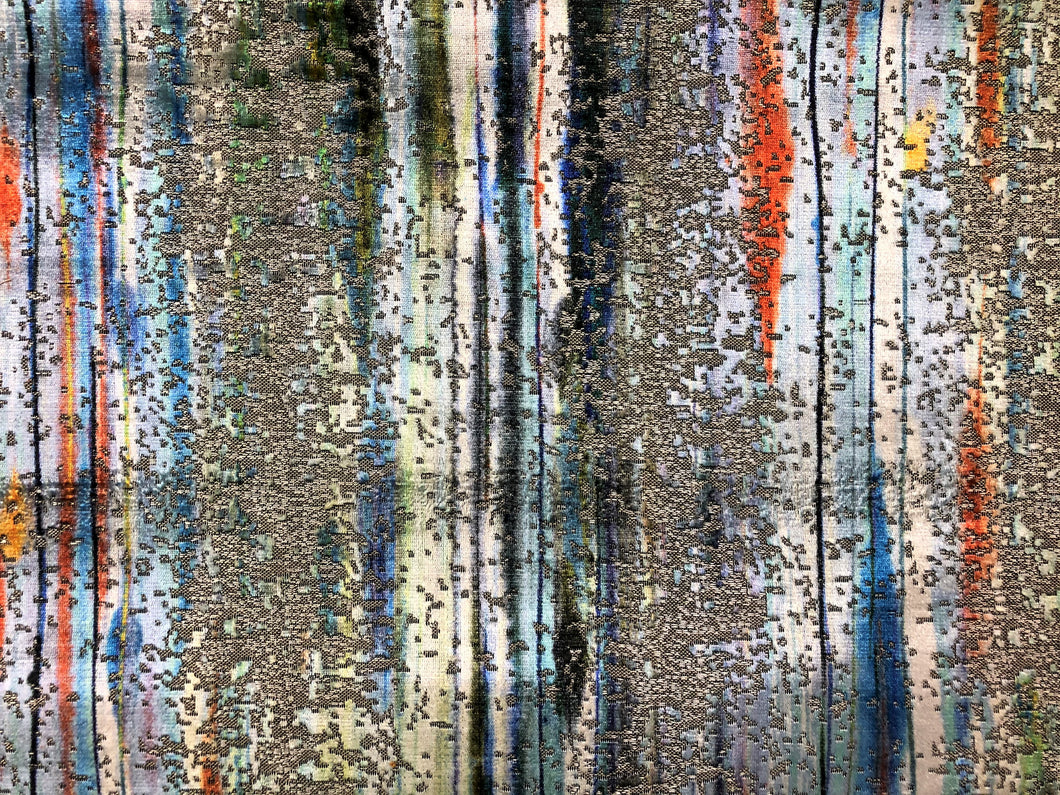 S. Harris Brushstroke Velvet Textured Abstract Distressed Silver Gray Royal Blue Orange Aqua Green Teal Upholstery Drapery Fabric