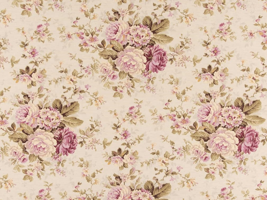 Beige Green Purple Lilac Floral Upholstery Drapery Fabric
