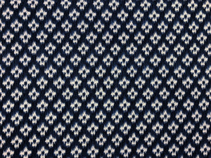 Navy Blue Beige Diamond Ikat Water & Stain Resistant Ethnic Geometric Upholstery Fabric