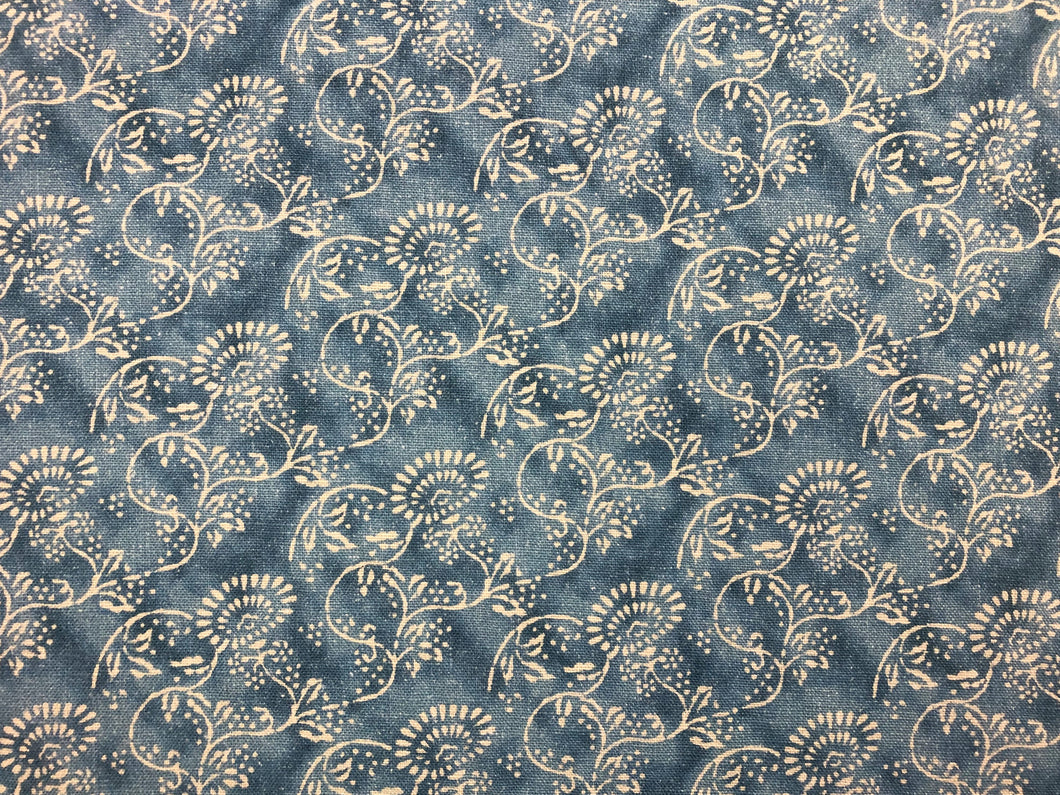 C&C Milano Spring Ocean Linen Floral French Blue Cream Upholstery Drapery Fabric