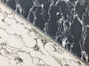 Reversible Water & Stain Resistant Indoor Outdoor Marbled Denim Blue Grey Off White Upholstery Drapery Fabric