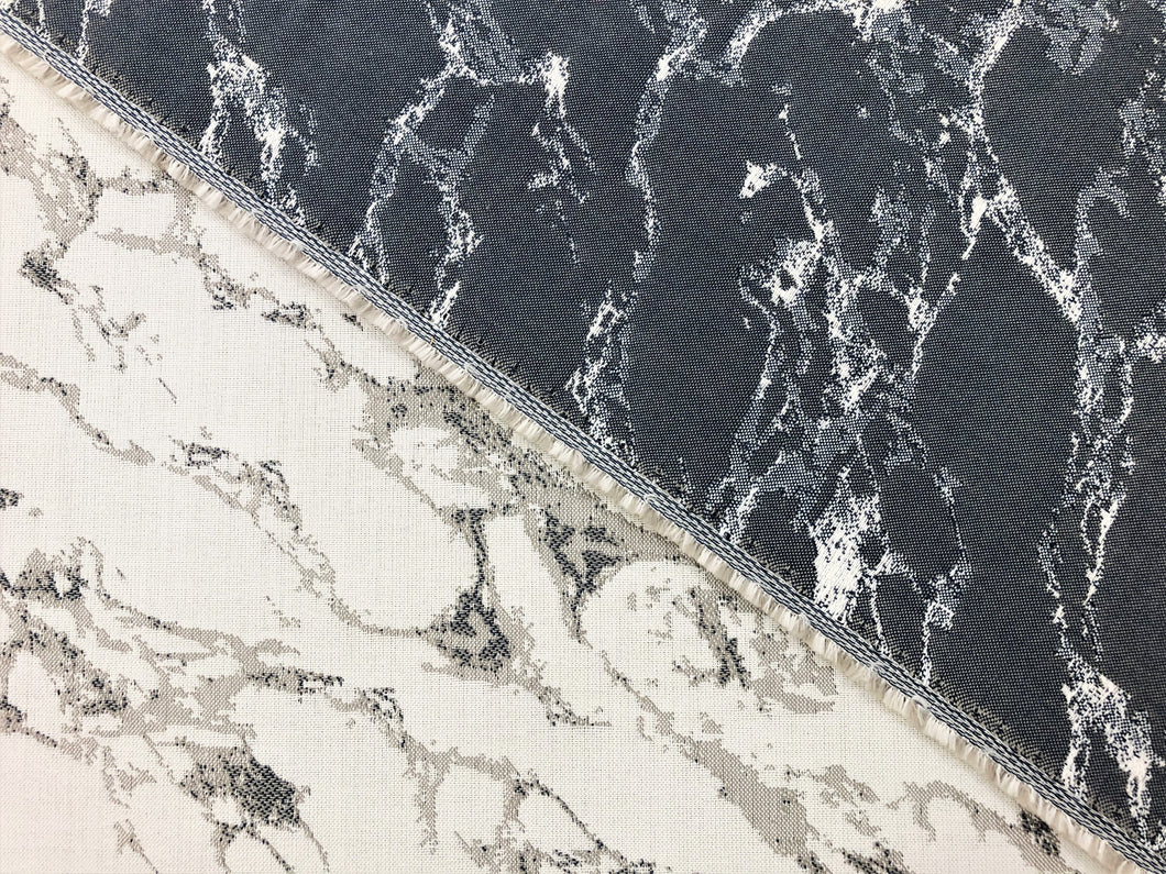 Reversible Water & Stain Resistant Indoor Outdoor Marbled Denim Blue Grey Off White Upholstery Drapery Fabric