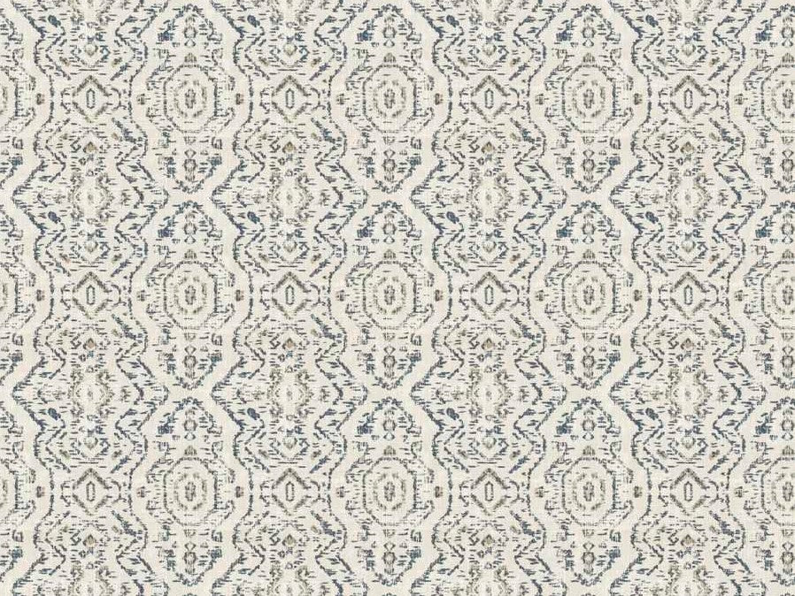 Navy Blue Beige Taupe Abstract Ikat Cotton Linen Upholstery Drapery Fabric