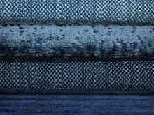 Load image into Gallery viewer, Crypton Water &amp; Stain Resistant MCM Mid Century Modern Tweed Chenille Stripe Denim Navy Blue Green Upholstery Fabric RMC-WCII