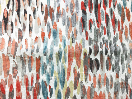Cotton Ivory Grey Rusty Orange Teal Yellow Abstract Upholstery Drapery Fabric