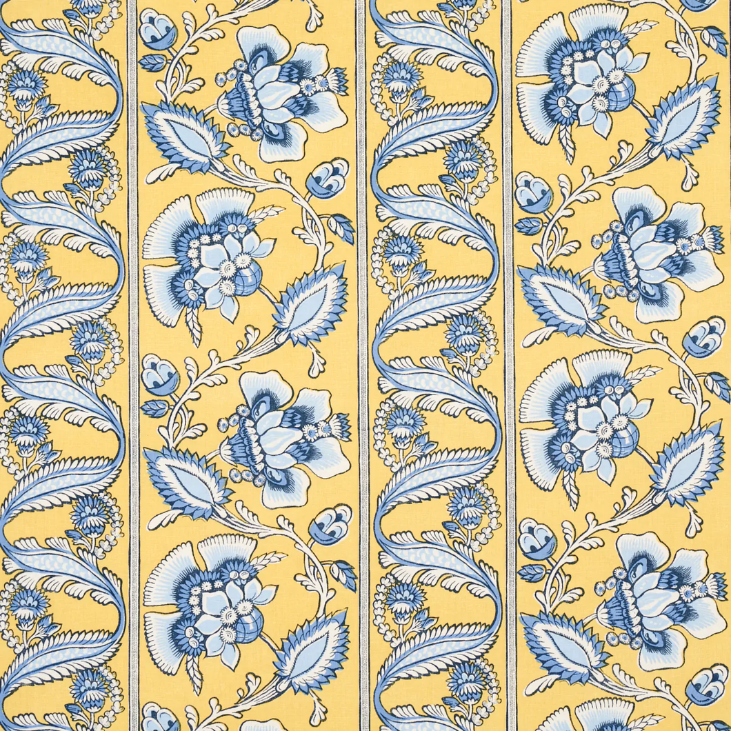 Schumacher Marielle Vine Fabric 180532 / Yellow & Delft