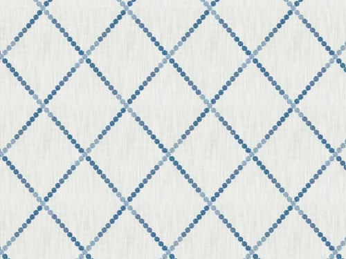 White French Blue Embroidered Geometric Drapery Fabric