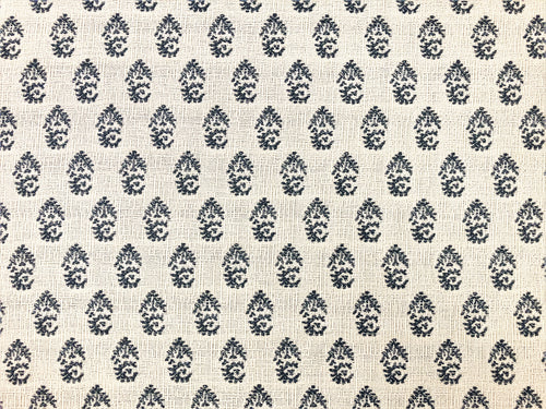 Peter Dunham Rajmata Indigo on Natural Sunbrella Indoor Outdoor Navy Blue Beige Floral Upholstery Drapery Fabric