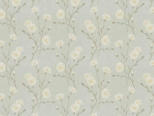 Grey Beige Botanical Floral Embroidered Drapery Fabric