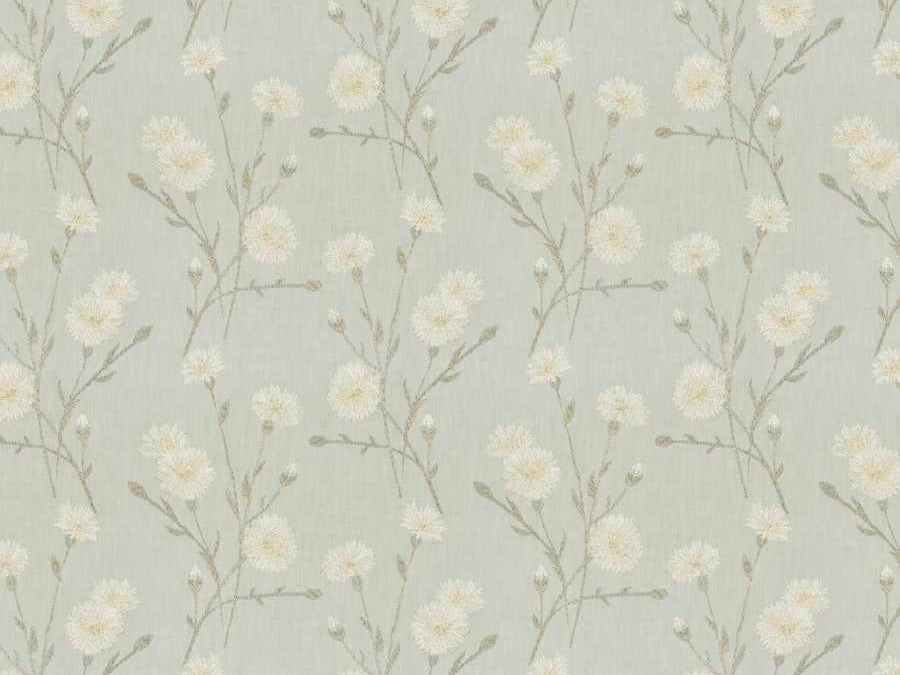 Grey Beige Botanical Floral Embroidered Drapery Fabric