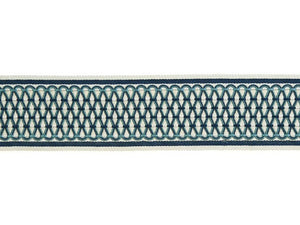 3" Wide Geometric Embroidered Navy Aqua Blue Off White Drapery Tape Trim