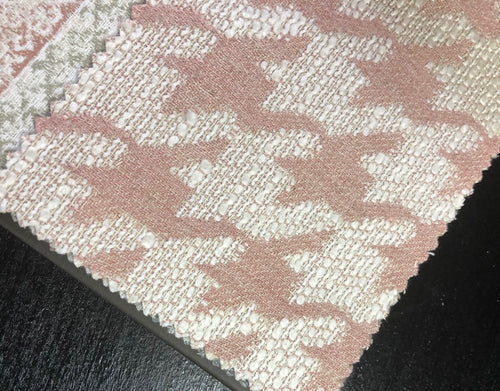Houndstooth Geometric Upholstery Fabric Blush Mauve Beige Cream