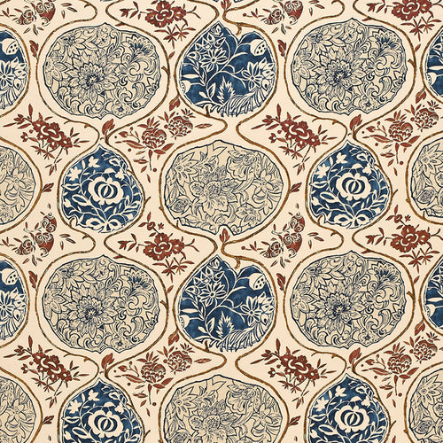 Schumacher KATSUGI Fabric 2620931 /  INDIGO & CINNABAR