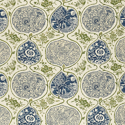 Schumacher KATSUGI Fabric 2620932 / INDIGO & GREEN