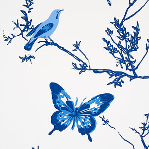 Schumacher Birds & Butterflies Wallpaper 2704421 / Porcelain