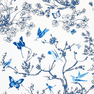 Schumacher Birds & Butterflies Wallpaper 2704421 / Porcelain