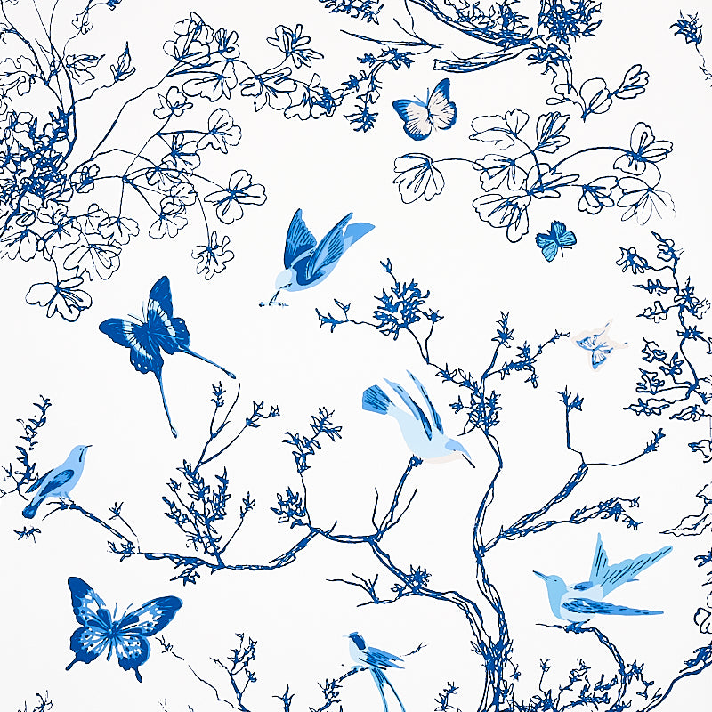 Schumacher Birds & Butterflies Wallpaper 2704421 / Porcelain