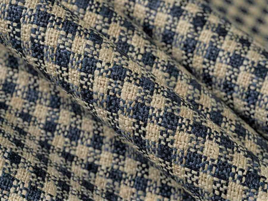 Navy Blue Beige Small Check hotsell Tweed Upholstery Fabric