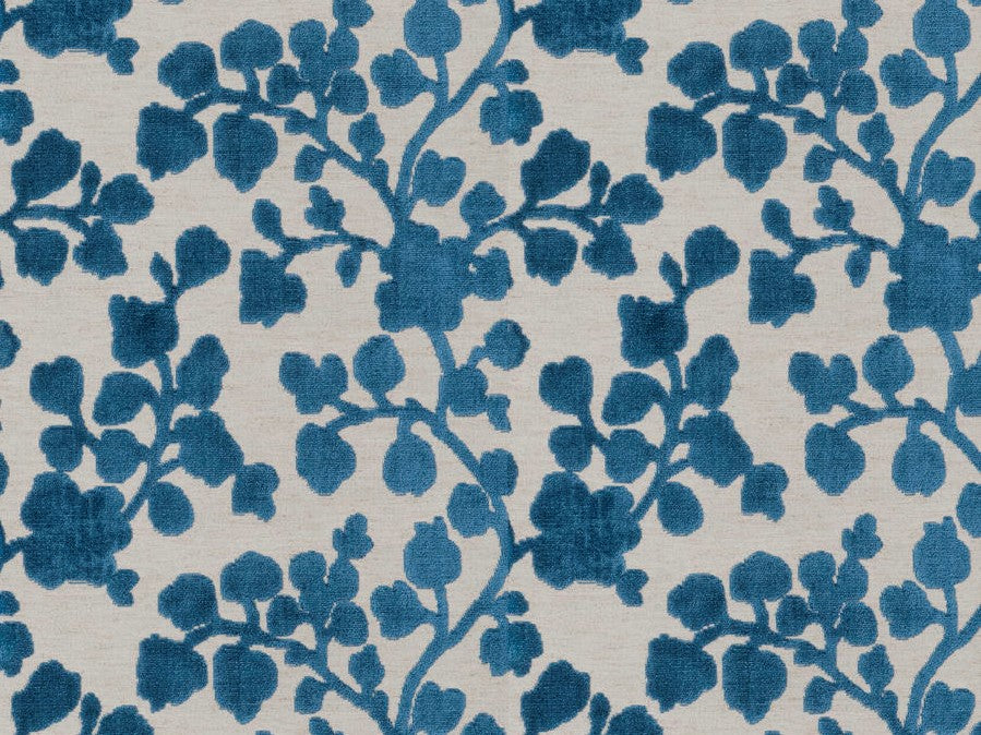 Kovi Fabrics H Blue Velvet Botanical Woven Chenielle Velvet Jacquard Upholstery Fabric by The Yard