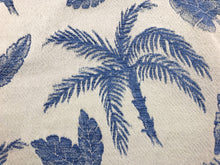Load image into Gallery viewer, Royal Blue Light Gray Woven Palm Trees Leaves Tropical Hawaiian Upholstery Drapery Fabric