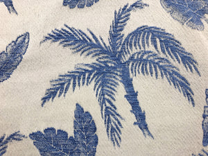 Royal Blue Light Gray Woven Palm Trees Leaves Tropical Hawaiian Upholstery Drapery Fabric