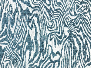 Designer Aqua Blue Ivory Faux Bois Wood Grain Abstract Upholstery Fabric