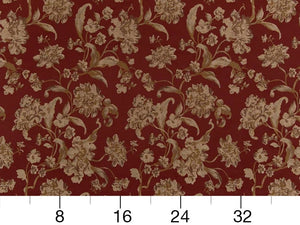 Heavy Duty Floral Burgundy Red Ivory Gold Upholstery Drapery Fabric