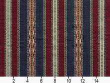 Load image into Gallery viewer, Heavy Duty Stripe Tapestry Navy Blue Wine Green Ivory Beige Upholstery Fabric