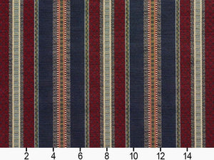 Heavy Duty Stripe Tapestry Navy Blue Wine Green Ivory Beige Upholstery Fabric