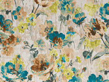 Load image into Gallery viewer, Ivory Teal Taupe Brown Green Velvety Floral Velvety Upholstery Drapery Fabric