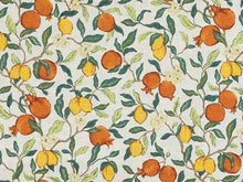Load image into Gallery viewer, Linen Cotton Off White Orange Green Yellow Citrus Lemon Drapery Fabric