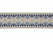 Load image into Gallery viewer, 3.5&quot; Wide Woven Geometric Navy French Blue Beige Ivory Drapery Tape Trim