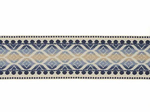 4 White, Navy & French Blue Woven Embroidery Trim Tape H-007 Upholstery /  Drapery / Home Furnishing / Interior Design 