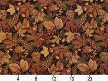 Load image into Gallery viewer, Heavy Duty Abstract Leaf Tapestry Auburn Orange Green Charcoal Black Upholstery Fabric