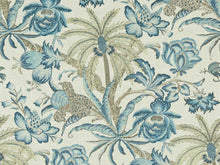 Load image into Gallery viewer, Cream Navy Blue Aqua Brown Floral Jacobean Upholstery Drapery Fabric