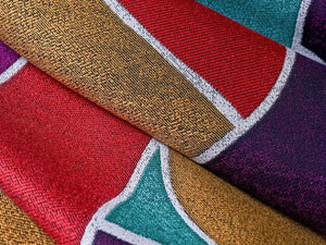 Designer Grey Plum Mustard Gold Red Green Abstract Geometric Upholstery Fabric