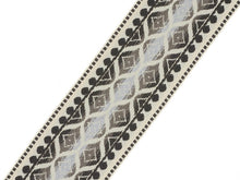 Load image into Gallery viewer, 3.5" Wide Woven Geometric Black Grey Ivory Drapery Tape Trim