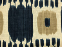 Load image into Gallery viewer, Remnant Schumacher Kandira Indigo Ikat Ethnic Geometric Navy Blue Beige Linen Fabric