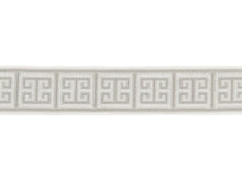 Load image into Gallery viewer, 2.5" Wide Silver Grey Cream Geometric Greek Key Upholstery Drapery Border Tape Trim