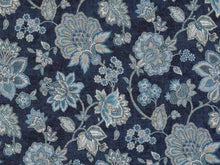 Load image into Gallery viewer, Navy Blue Turquoise Taupe Jacobean Floral Drapery Fabric