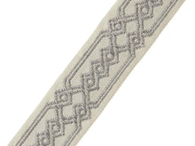 Load image into Gallery viewer, 2.125&quot; Wide Embroidered Grey Beige Taupe Green Geometric Drapery Tape Trim