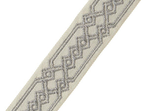 2.125" Wide Embroidered Grey Beige Taupe Green Geometric Drapery Tape Trim