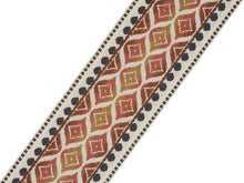 Load image into Gallery viewer, 3.5&quot; Wide Woven Geometric Burnt Orange Coral Indigo Ivory Drapery Tape Trim