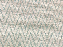 Load image into Gallery viewer, 1 1/3 Yds Stain Resistant Aqua Blue Beige Chevron Chenille Upholstery Fabric
