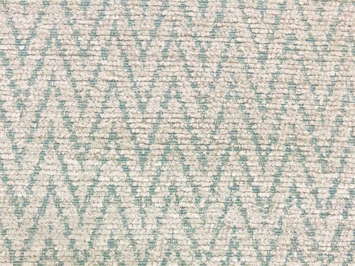 1 1/3 Yds Stain Resistant Aqua Blue Beige Chevron Chenille Upholstery Fabric