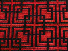 Load image into Gallery viewer, MAXWELL GRAND CENTRAL Volcano Black Red Geometric Fret Cut Velvet Upholstery Fabric