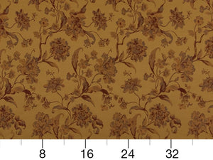 Heavy Duty Floral Mustard Gold Burgundy Red Upholstery Drapery Fabric