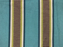 Load image into Gallery viewer, Designer Water &amp; Stain Resistant Teal Blue Aqua Brown Green Beige Stripe Geometric Upholstery Fabric