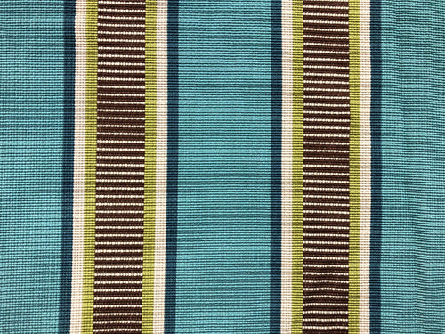 Designer Water & Stain Resistant Teal Blue Aqua Brown Green Beige Stripe Geometric Upholstery Fabric